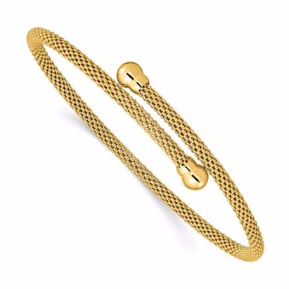 Jewelry - Sterling Silver Gold-Tone Textured Flexible Bangle